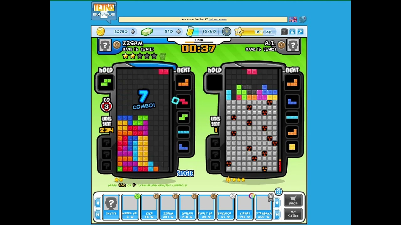 Tetris Battle - 375 lines with 4wide (8th October 2025)