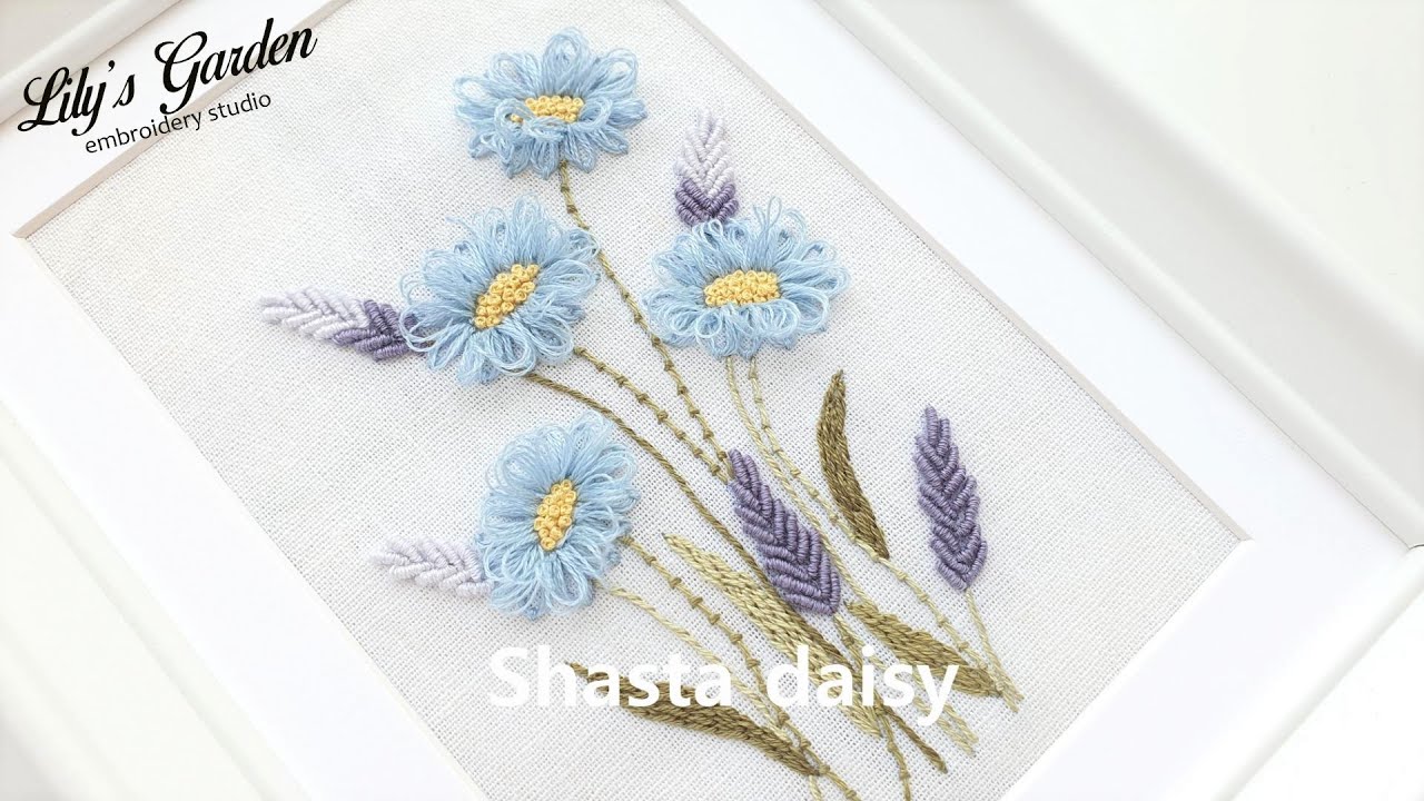 Eng sub 나홀로 프랑스자수 no.82 샤스타데이지(Shastar daisy) flower embroidery, 입체자수, three-dimensional embroidery