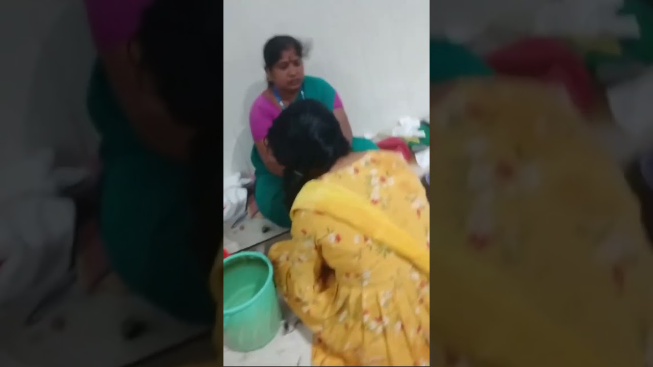 Beautiful indian women head shave with razor in tirumala temple 