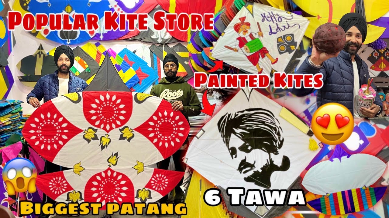 Cheapest + Unique Kite Markit in Amritsar🔥6 Tawa Moosewala Kite😍Biggest Patang😱Painted kites🪁
