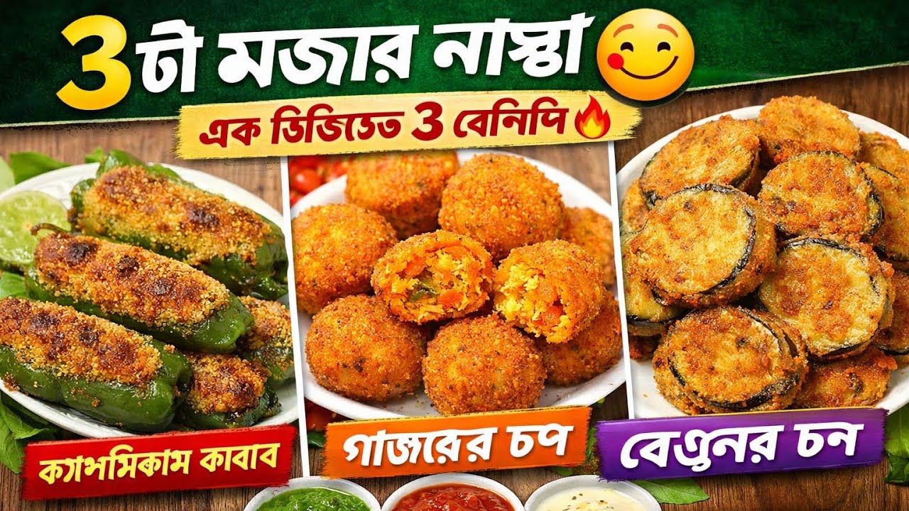 একবার বানালে বারবার খেতে চাইবেন 🤤 | গাজরের চপ, বেগুনের চপ, ক্যাপসিকাম কাবাব | Easy Snack Recipe