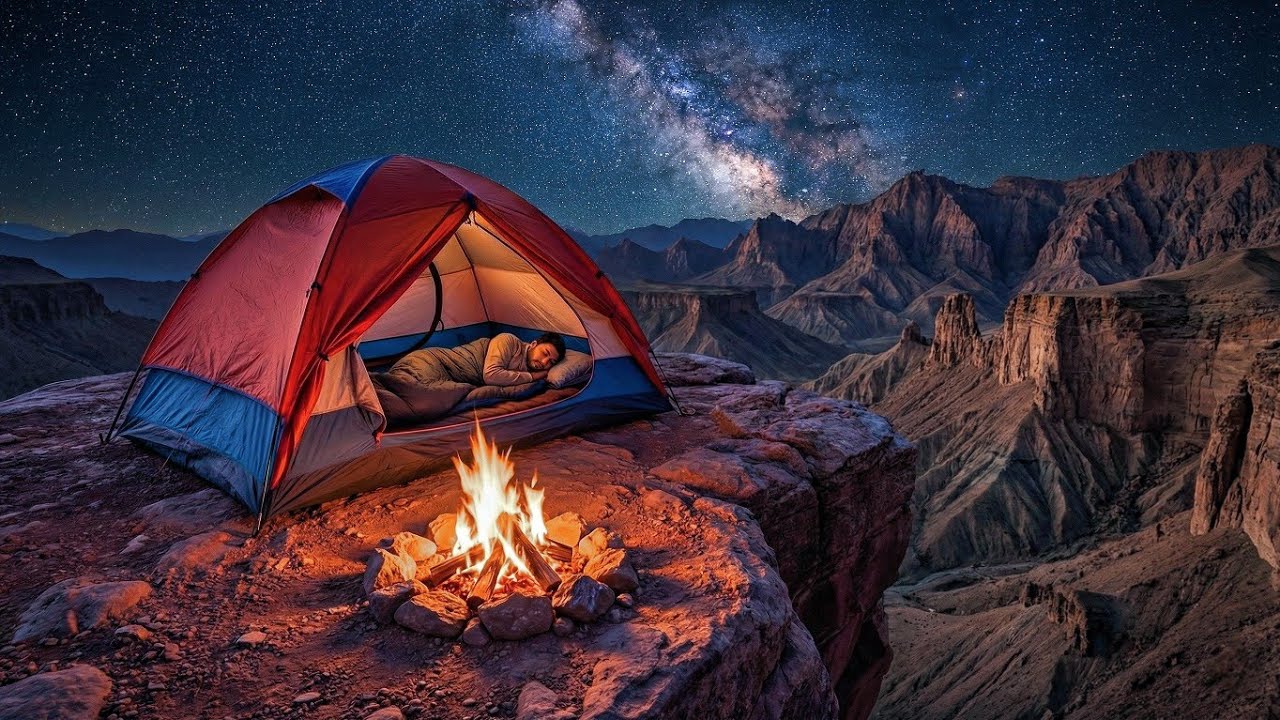 Solo wild Camping & Fire Cooking near the mountain  outdoor overnight trip