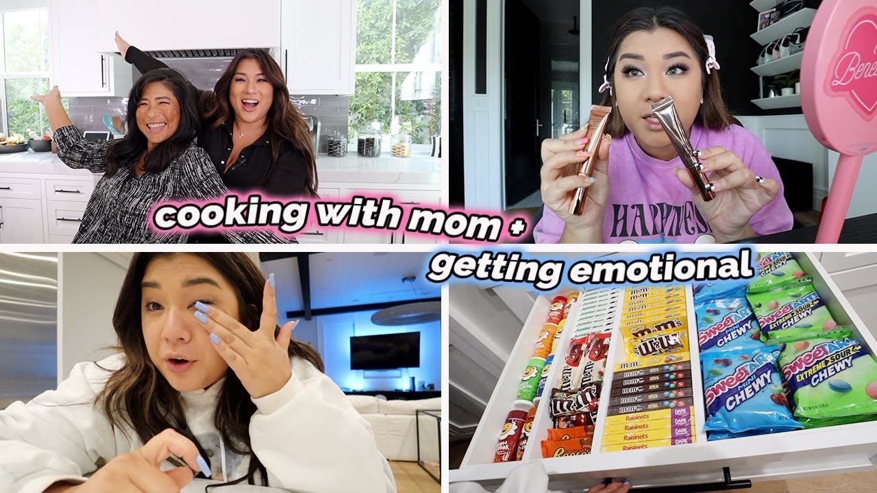 COOKING WITH MOM!! getting emotional + testing viral makeup!!
