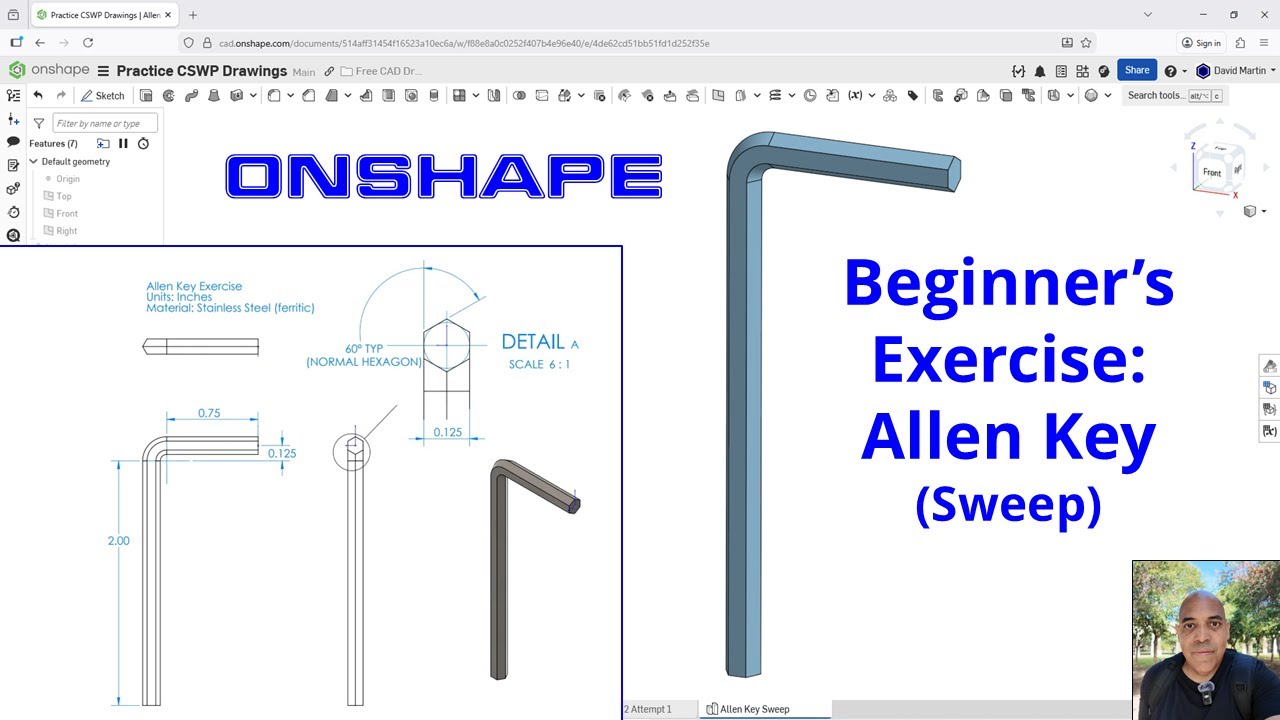 Onshape — Упражнение по моделированию для начинающих: Аллен Кей
