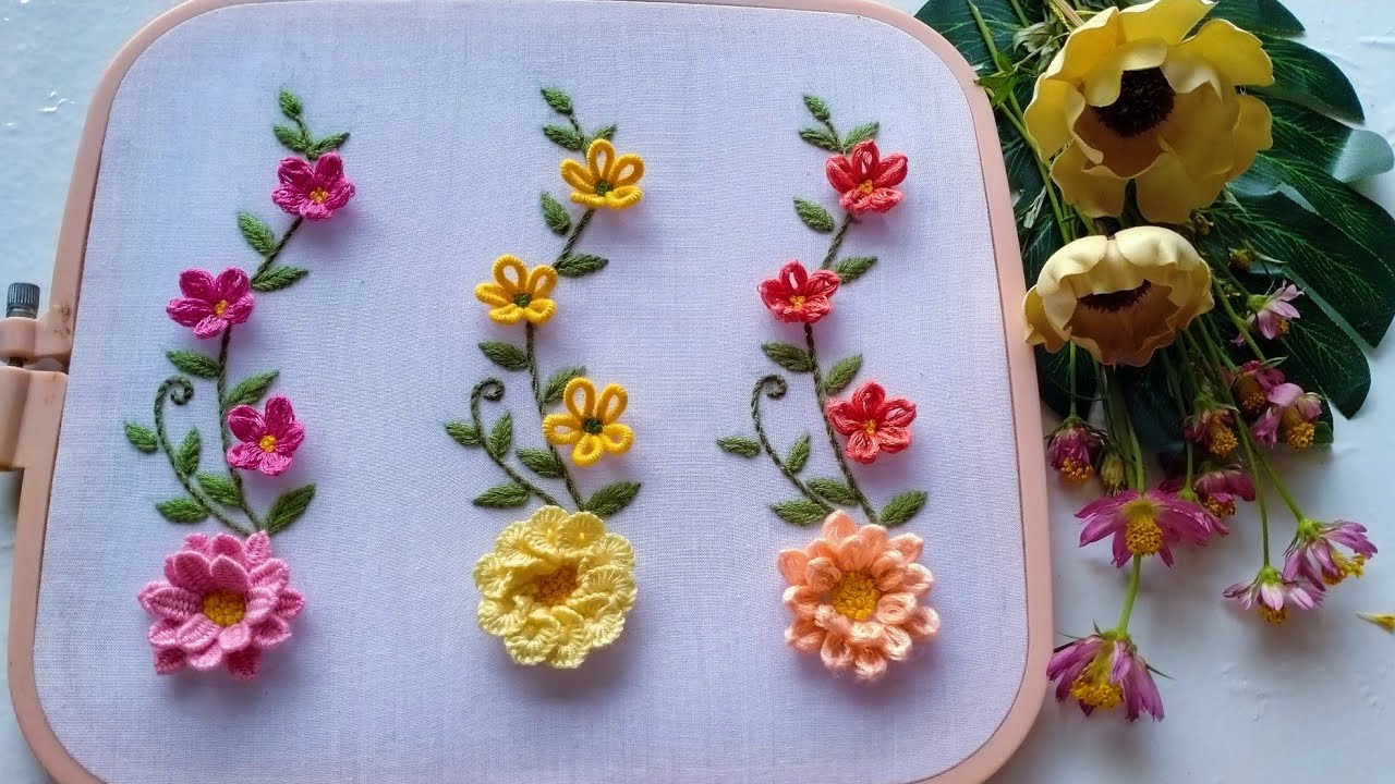 Hand Embroidery Tutorial | Cast on Stitch | Bullion Stitch | Popcorn Lazy Daisy | Woven Picot Stitch