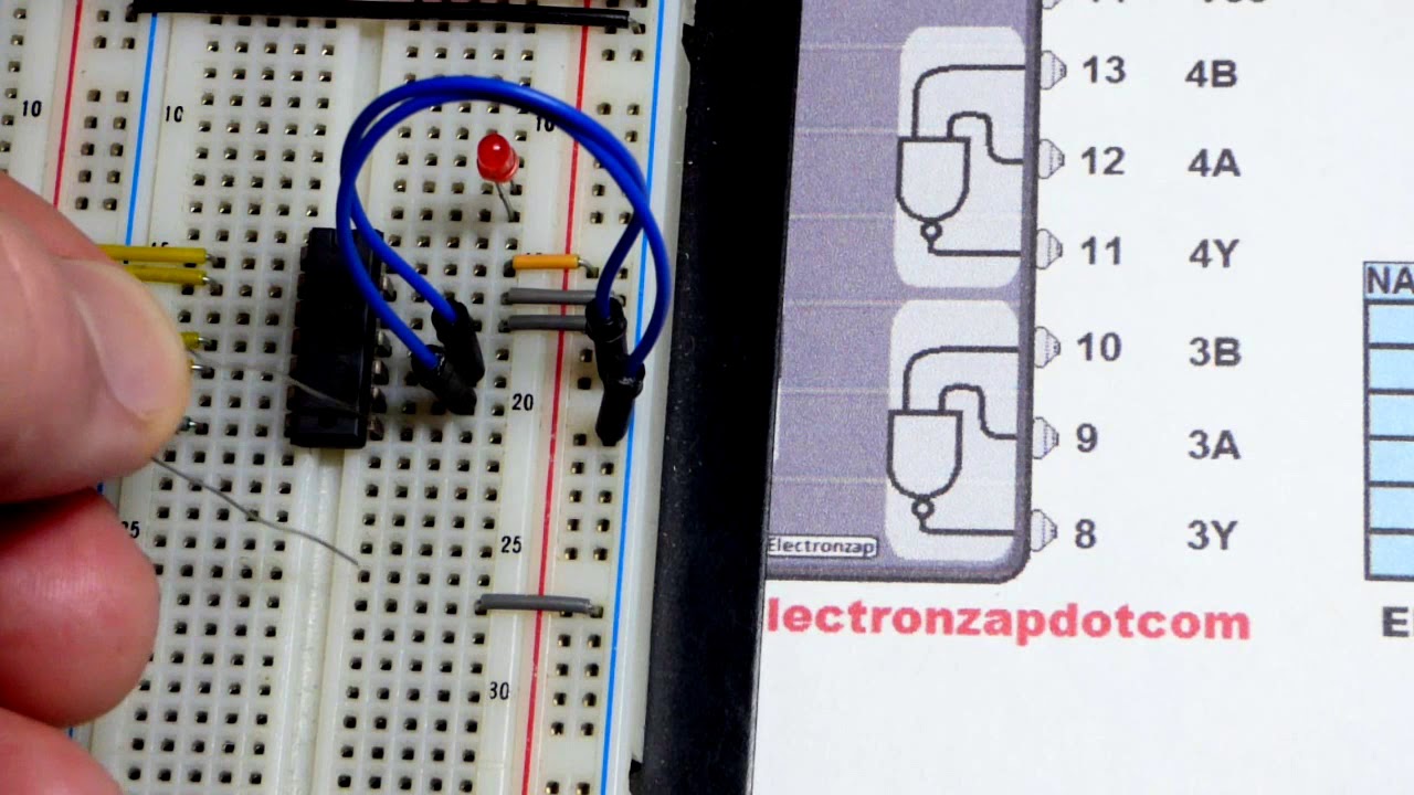 Quick 7400 74HC00 Quad 2 input NAND logic gate integrated circuit IC demonstration by electronzap