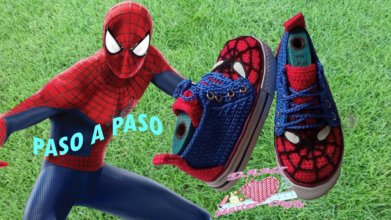 🌈❤️Tenis Converse con SPIDERMAN a Crochet - Zapatillas tejidas con el hombre araña