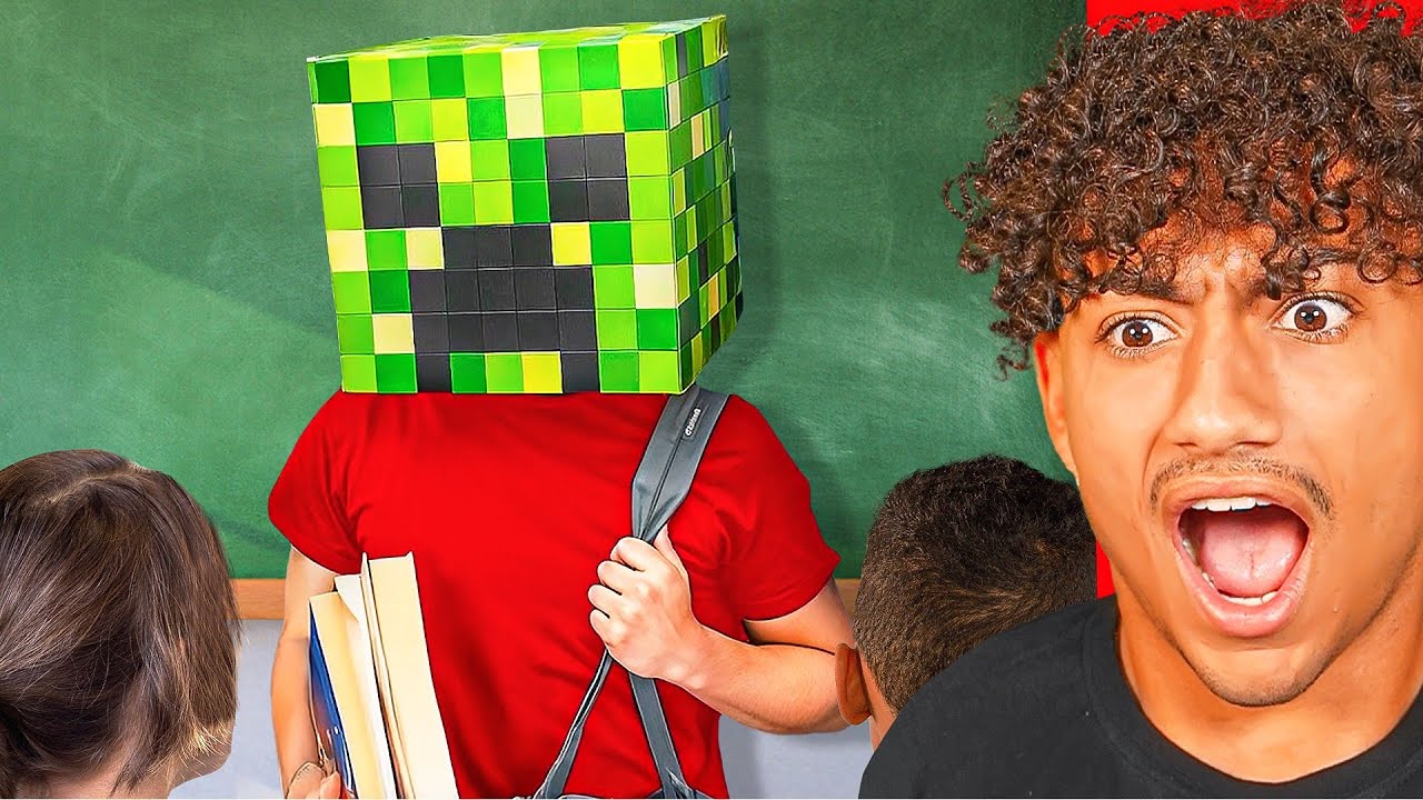 KID HIDES FACE USING MINECRAFT MASK!!