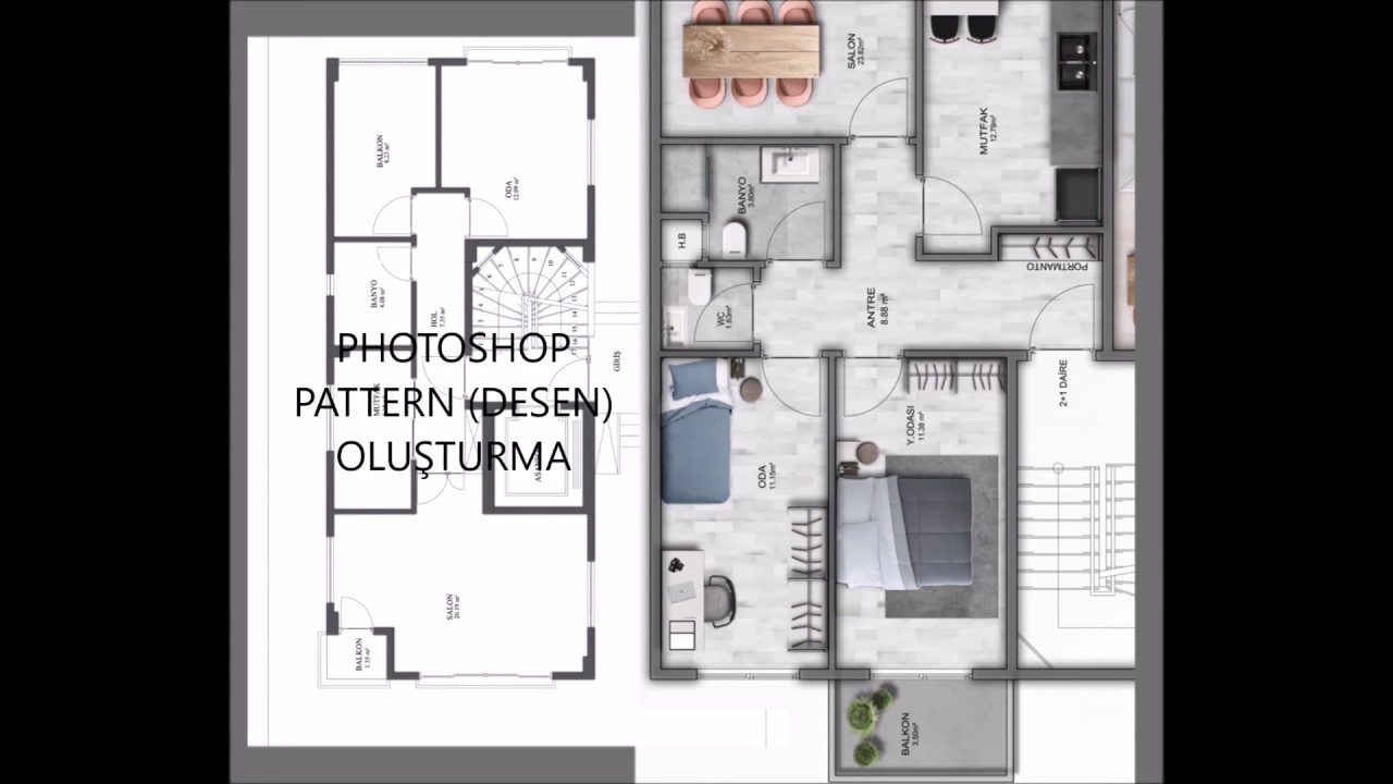 Architecture plan render by Photoshop /Pattern (Desen ) Oluşturma -Parke