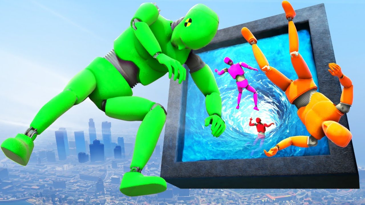GTA 5 Crash Test Dummy • Epic Water Portal Ragdolling and Jumps!