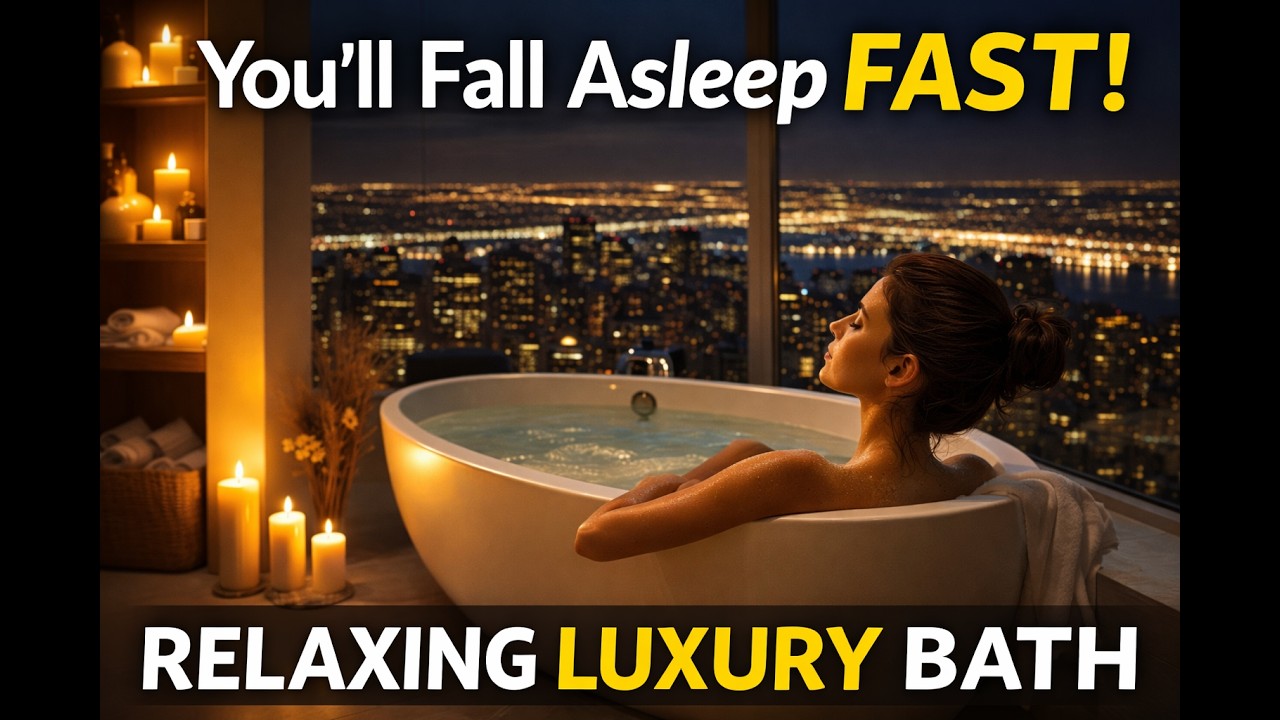 Cosy Midnight Music Skyline Bath 🛁 4K Relaxing Night Ambience for Sleep & Stress Music #TopAmbience