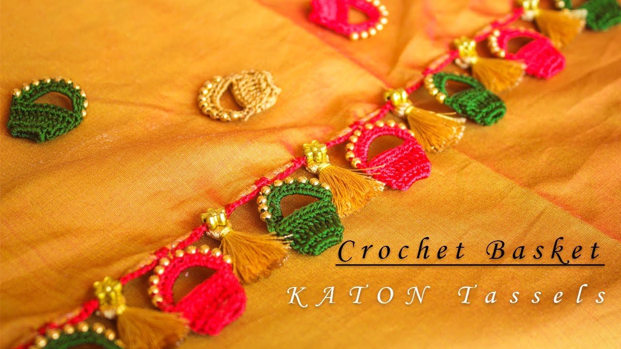 Cute Little Crochet Basket with Golden Beads | Very Simple Method | Saree Kuchu | KATON Tassels