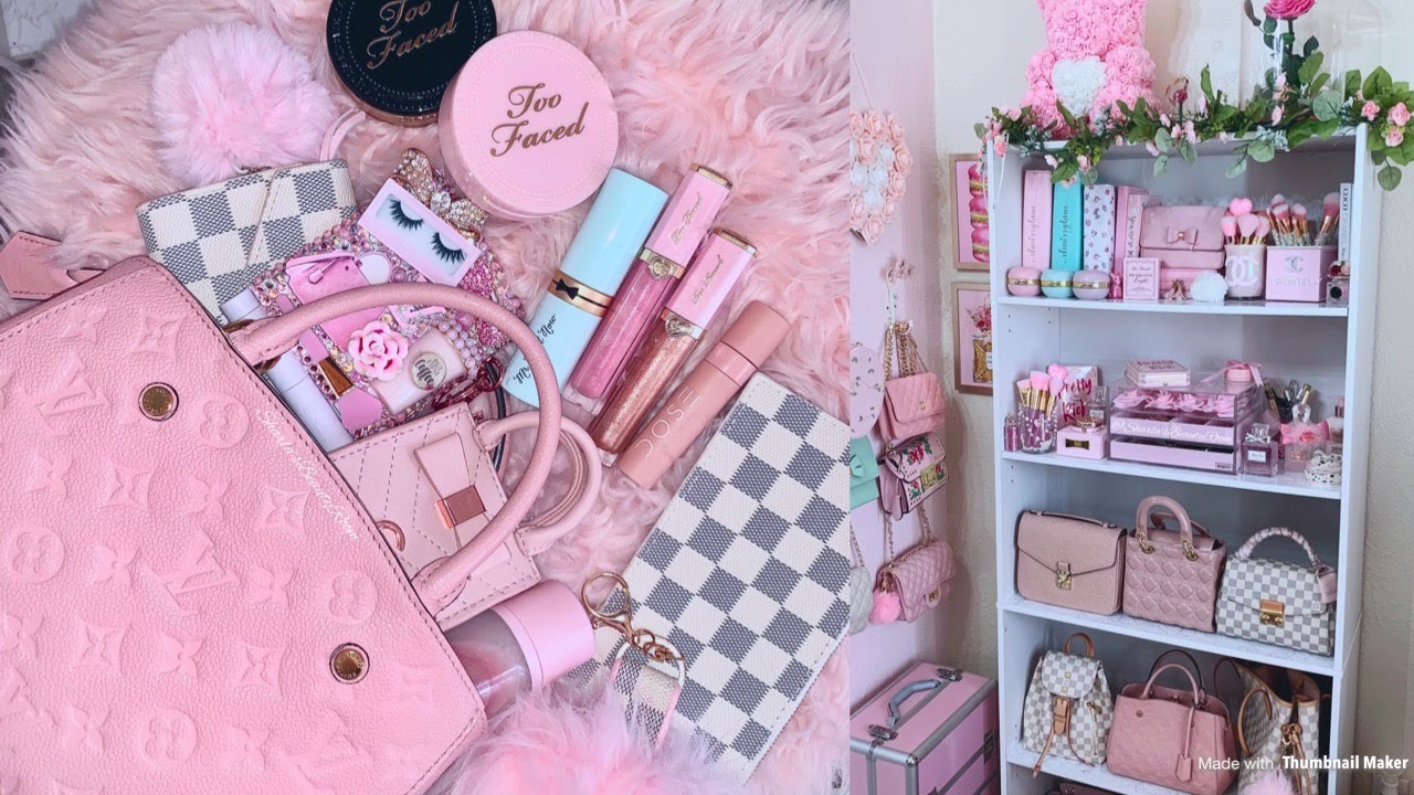 whats in my louis vuitton bag / rose poudre montaigne BB