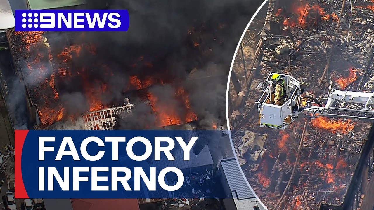 Dozens of firefighters battle major factory blaze in Sydney&rsquo;s south-west | 9 News Australia