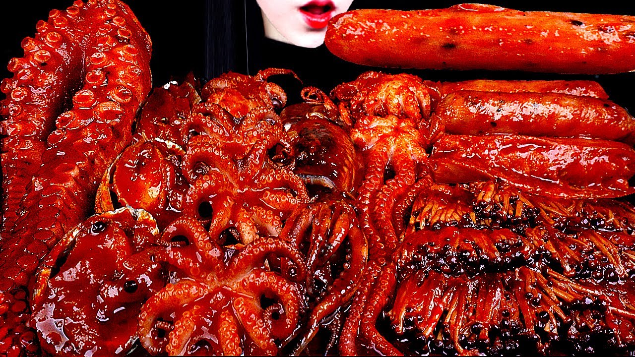 ASMR SPICY SEAFOOD, 해물찜 먹방, SPICY ENOKI  MUSHROOM, 불닭 팽이버섯 먹방, OCTOPUS, SQUID, SAUSAGE 버섯 먹방MUKBANG