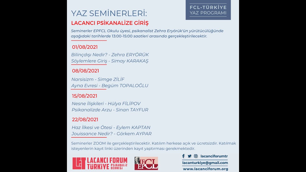 2021 Yaz Seminerleri: Haz İlkesi ve &Ouml;tesi ve Jouissance Nedir?