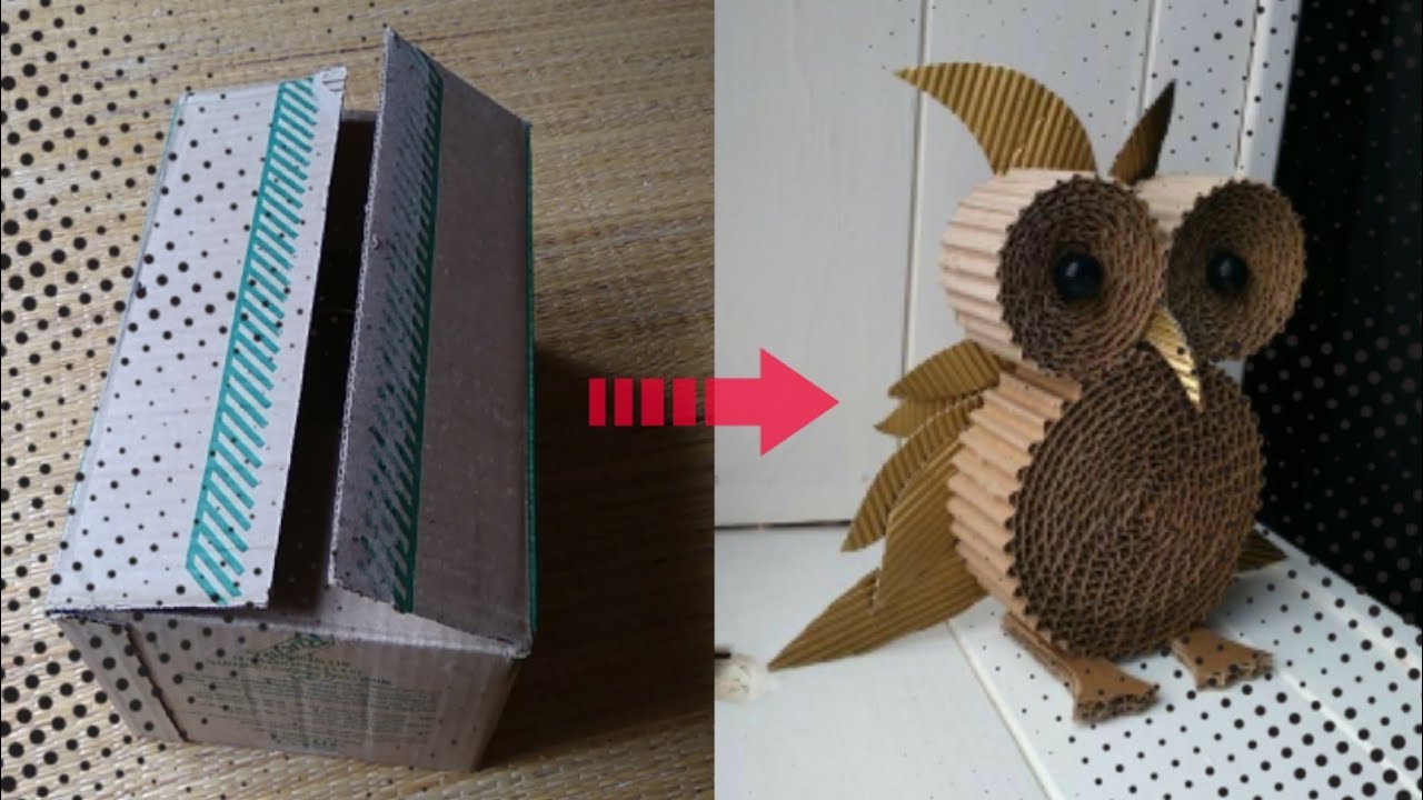 How to make owl with waste cardboard | owl making for home showpiece | handmade cardboard owl.