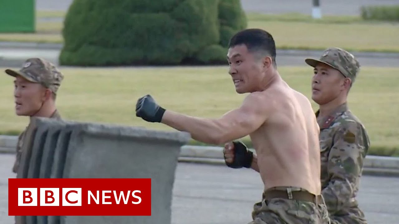 North Korea soldiers smash bricks in combat display - BBC News