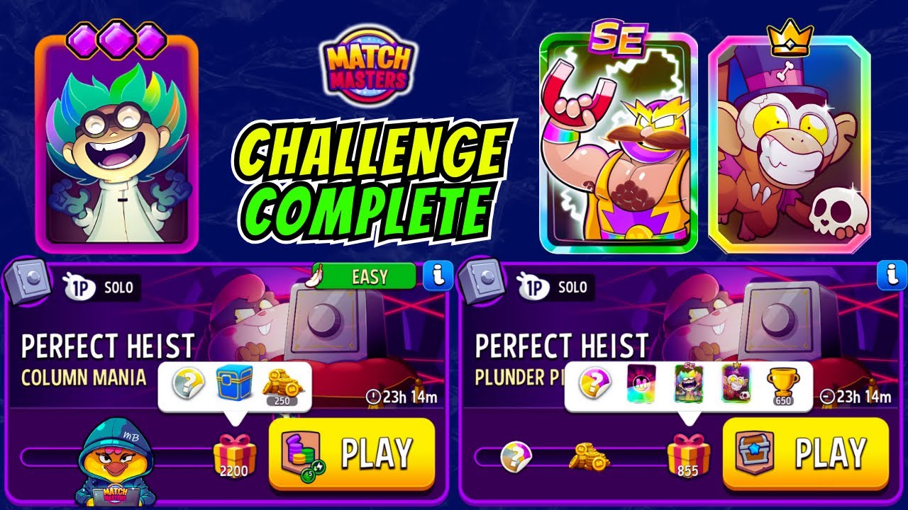 x2 Solo Challenge Perfect Heist/ Plunder Pirates 855 points/ Column Mania+ Gimme Green 2200 points