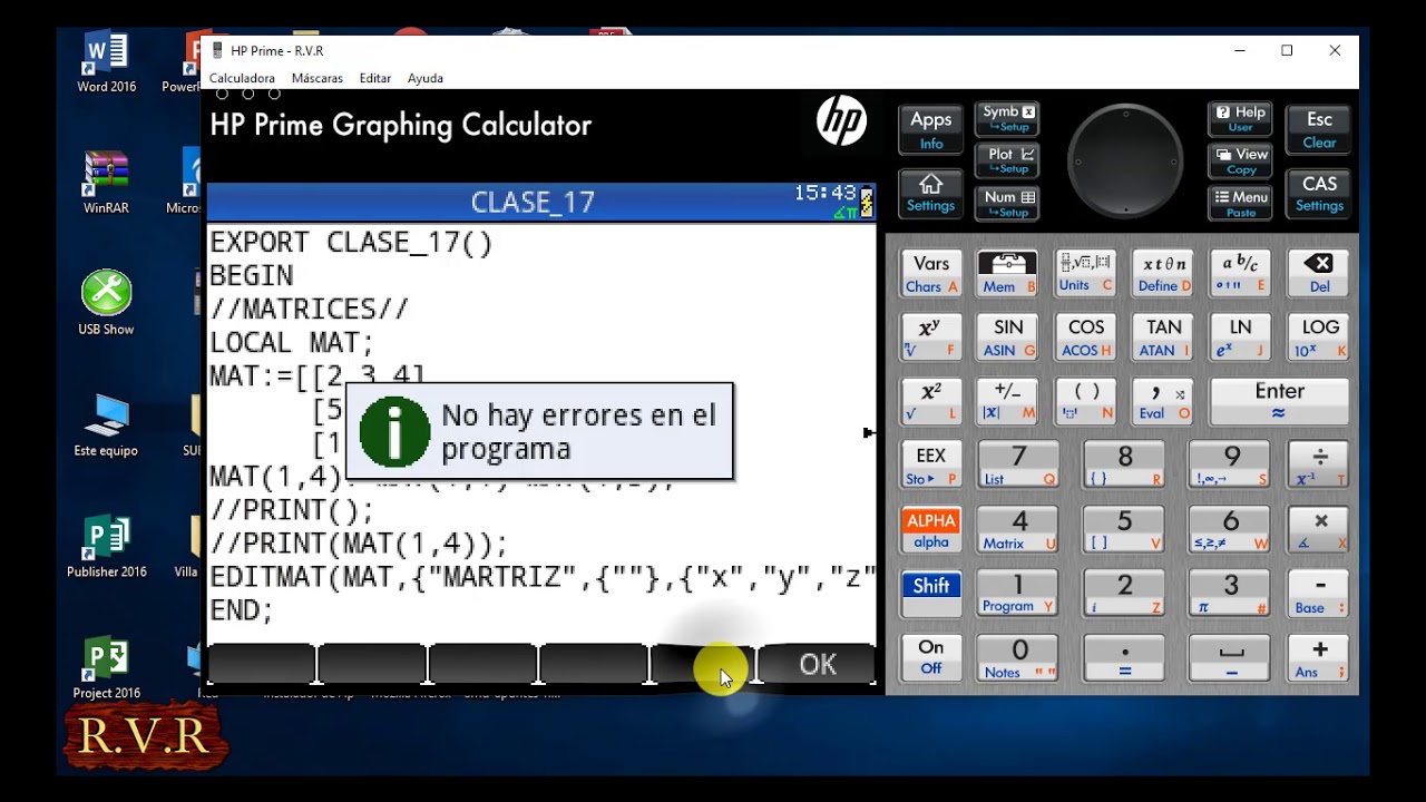 17.- HP PRIME PROGRAMAS : MATRIZ  