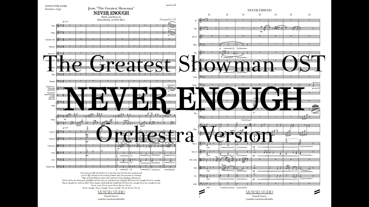 위대한 쇼맨(The Greatest Showman)OST -Never Enough 오케스트라 버전(Orchestra Version), 악보(Full Score)041020-1-18