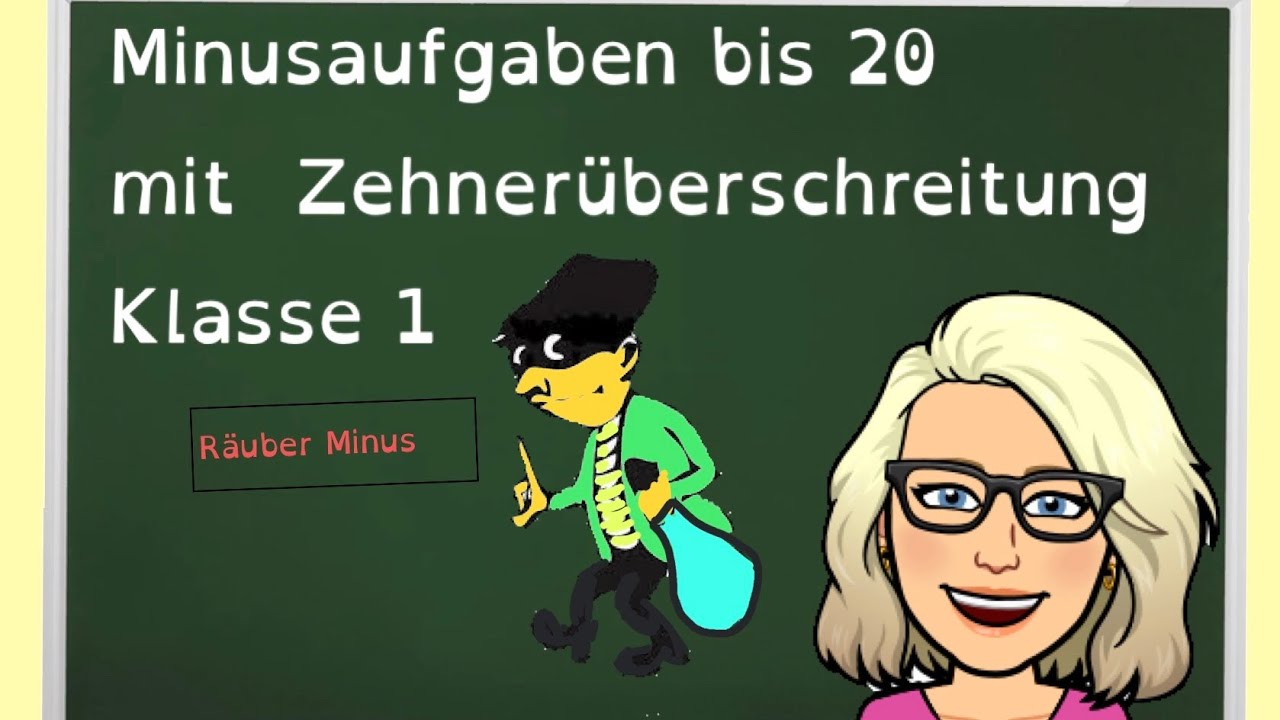 Minusaufgaben bis 20 mit Zehnerüberschreitung. Rechnen mit Räuber Minus. Lernen mit Leo, Klasse 1