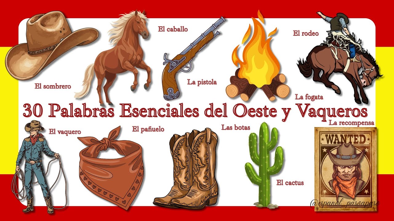 30 Palabras Esenciales del Oeste y Vaqueros | Cowboy Vocabulary in Spanish | 30 Cowboy & Ranch Words