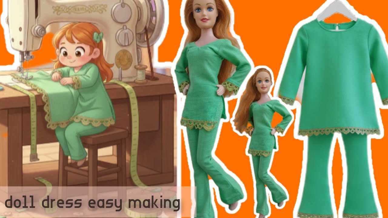 bell bottom trouser cutting and stitching for doll/simple kurti and trouser sewing tutorial 