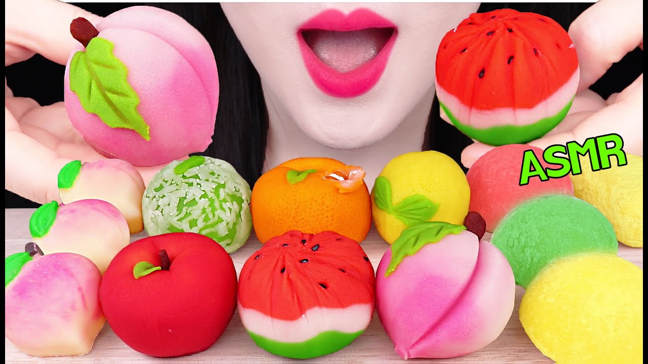 ASMR FRUITS RICE CAKE, PEACH CHOCOLATE, ICE CREAM 과일 화과자, 복숭아 초콜릿, 찰떡 아이스크림 먹방 EATING SOUNDS