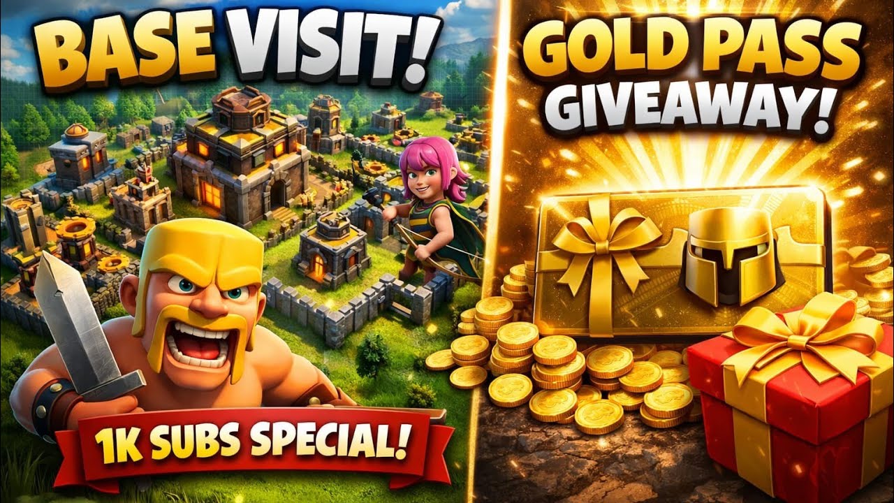 🎁 Gold Pass Giveaway LIVE | Base Visit 🔥 Road to 1K Subscribers | COC