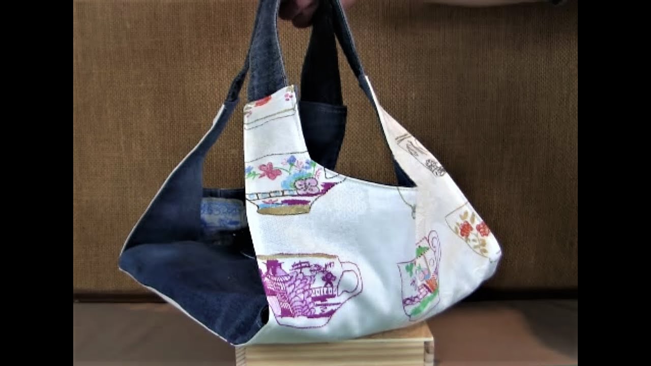 Sac à tarte réversible grand modèle jean(s) recyclé, patron expliqué ds tuto, à la portée ;) de tous