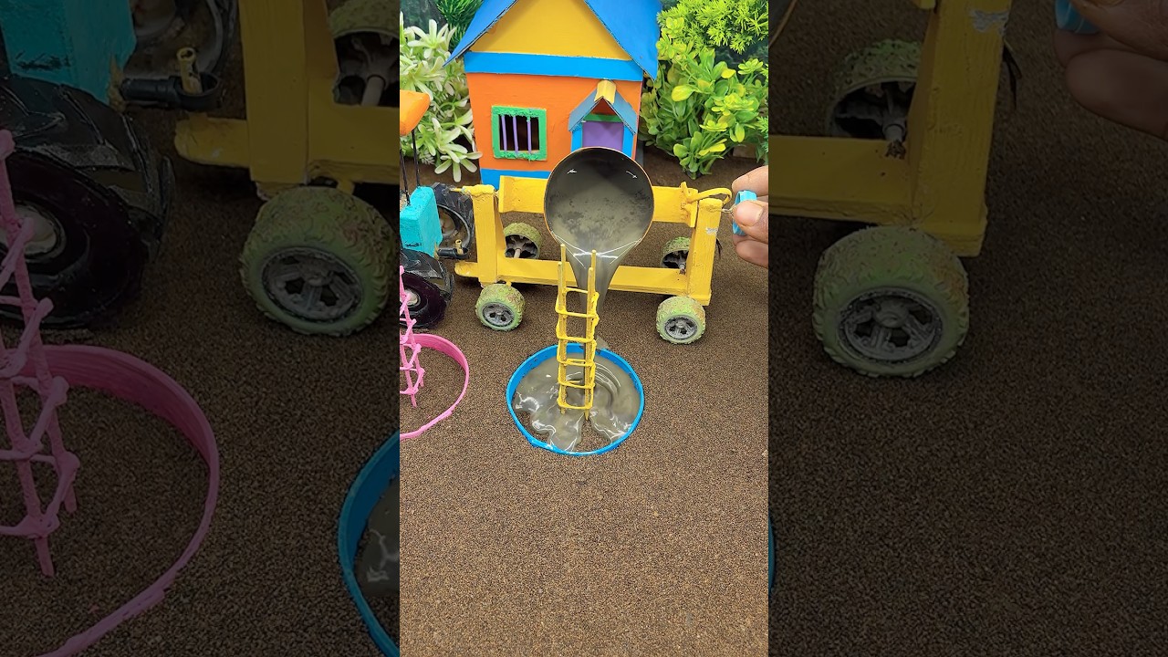 🚜🔥Mini Tractor Pouring Concrete Pillar | Realistic DIY Machine Work #shorts
