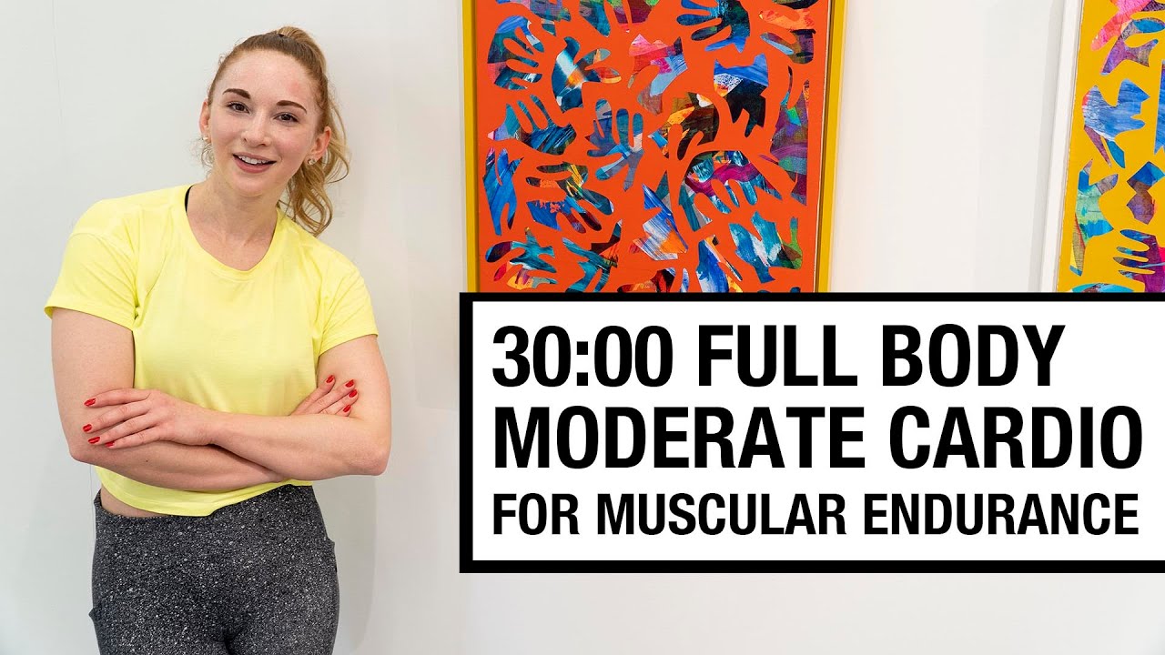 30:00 MODERATE intensity cardio workout for muscular endurance! 40 exercises, NO REPEATS! Flies by!