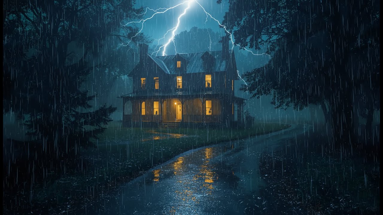 Heavy Rain & Thunderstorm Ambience | Cozy Forest Cabin Rain Sounds for Deep Relaxation and Sleep