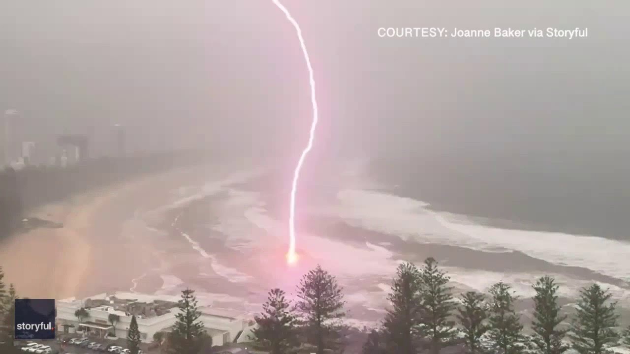 Watch: Huge lightning Bolt Strikes Queensland, Australia Beach