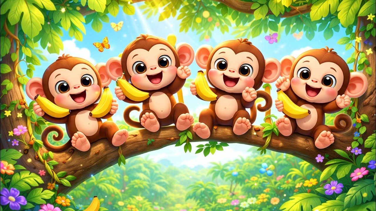 🐒 5 Little Monkeys Jumping & Dancing | Cute Kids Rhyme | 3D Cartoon Song