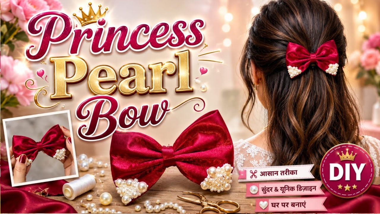 How to Make Stylish Hair Bows at Home🎀 | DIY Princess Pearl  Bow Tutorial | bow kaise banaye #bows 
