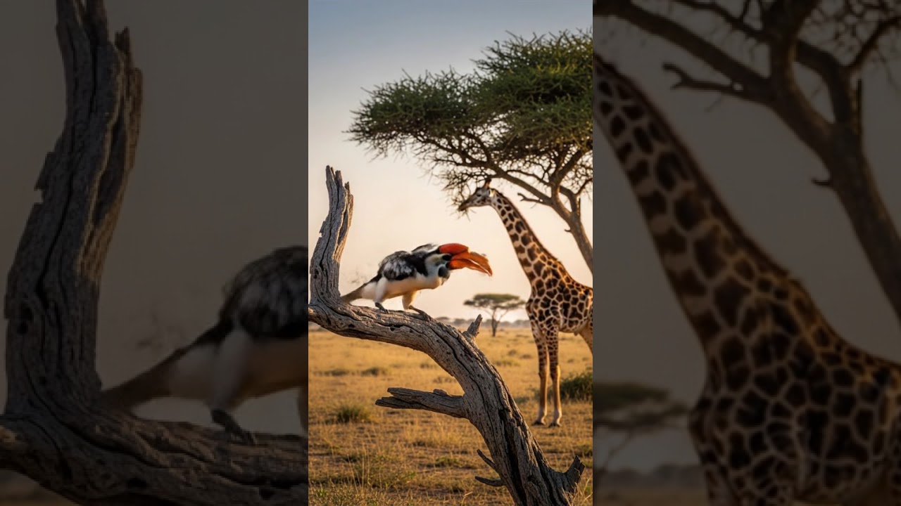 Hornbill near Giraffe