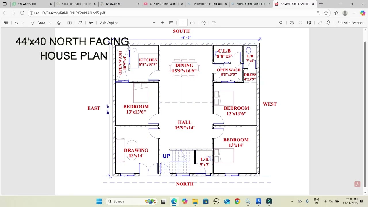 44'x40' उतर मुखी घर का नक्शा ❤️। 44'x40'  best luxury House 🏘️ Plan👌l House Plan 😍 घर का नक्शा 👌। 