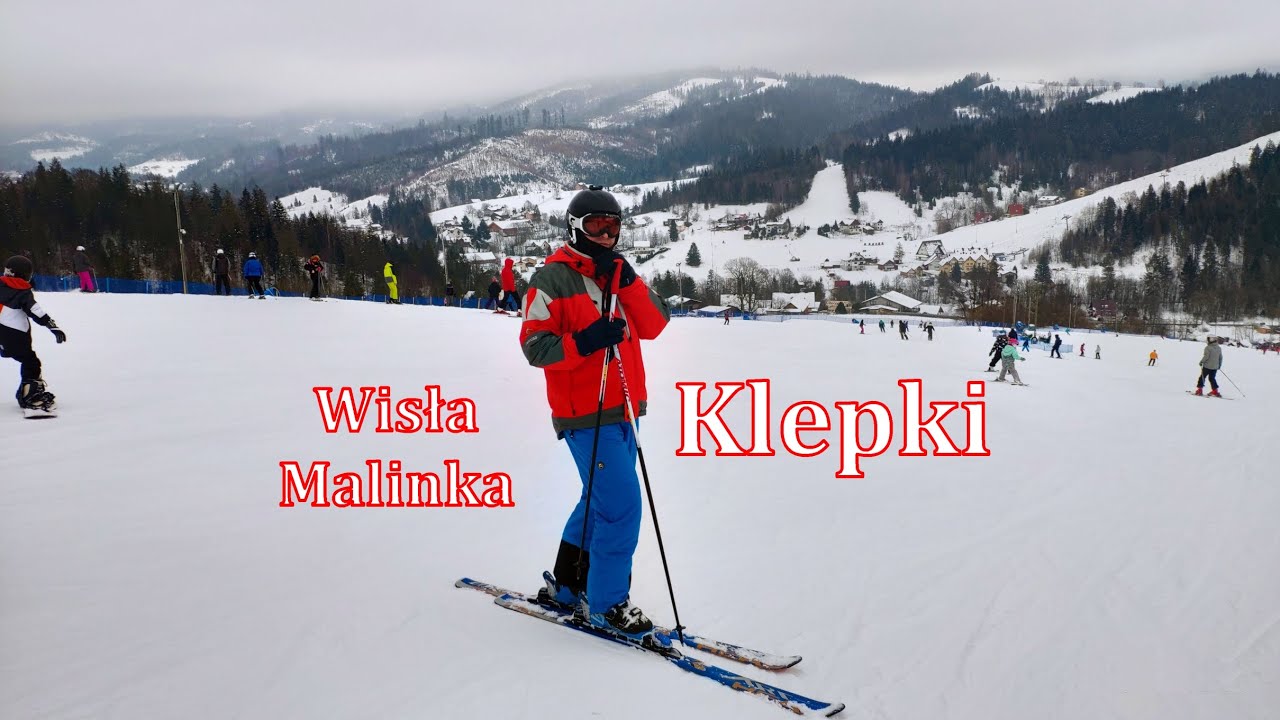 Narty. Ośrodek narciarski Klepki. Wisła Malinka. Beskidy. Łatwe, niebieskie trasy narciarskie.