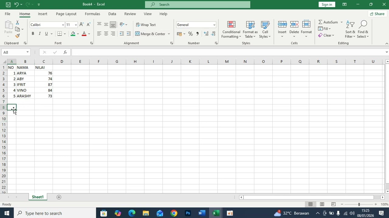 Cara membuat tabel nilai pada aplikasi excel