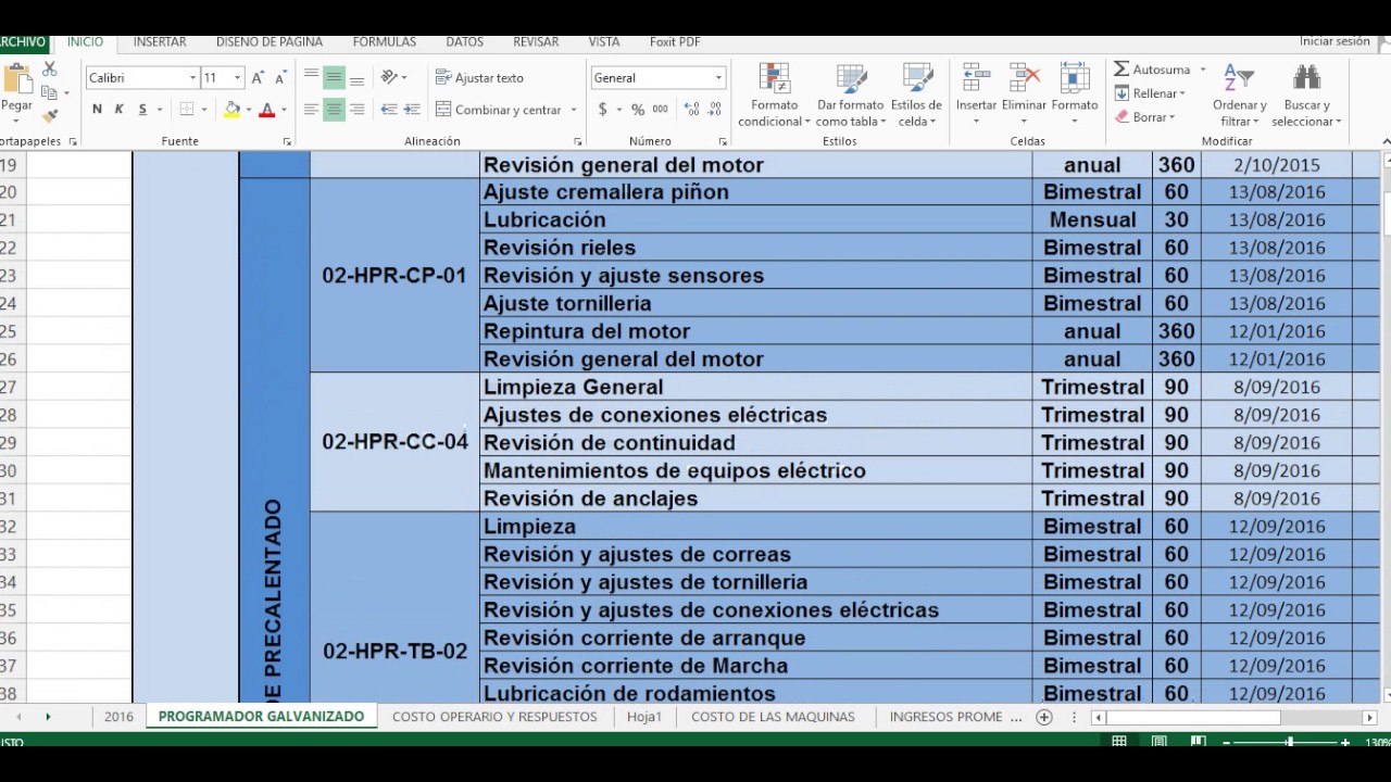 Plan de mantenimiento preventivo-base de datos  access - Ingeniería Mecanica