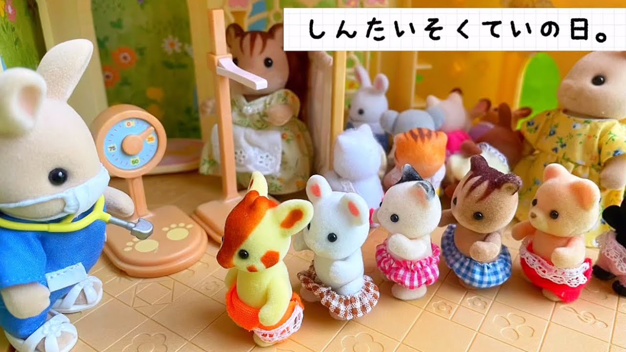 シルバニアファミリー sylvanianfamilies calicocritters 保育園 幼稚園 身体測定をした日。ドキドキ お医者さん がきたよ！病院 家具 おもちゃ  動画 toy kids