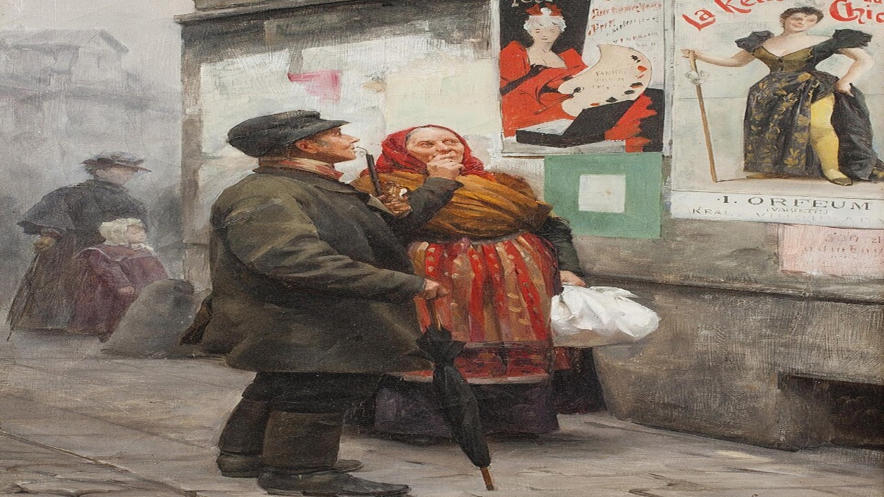 He Stared. She Noticed. 1908 Prague Street Scene