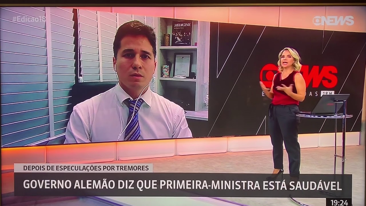 Dr. Rafael Higashi &eacute; entrevistado pela GloboNews sobre o estado de sa&uacute;de da primeira ministra alem&atilde;.