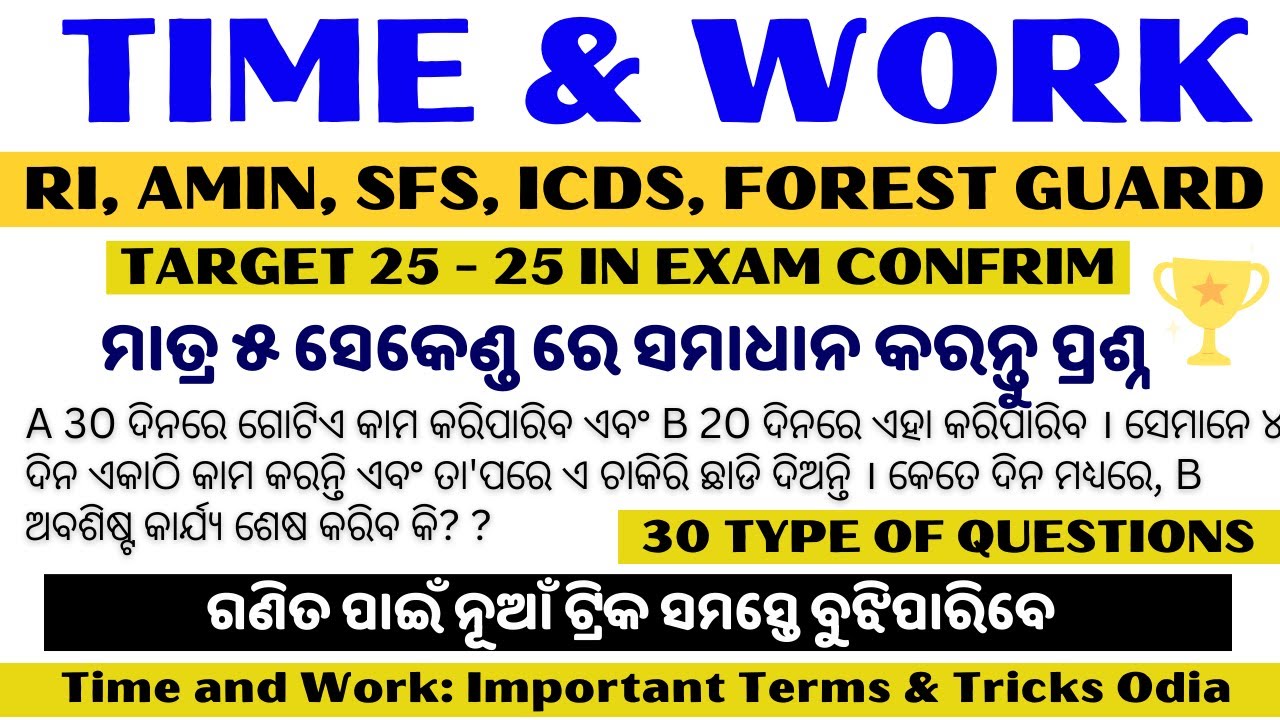 Time and Work - Concept, Formula & Aptitude Questions, Time and Work: Important Terms & Tricks Odia