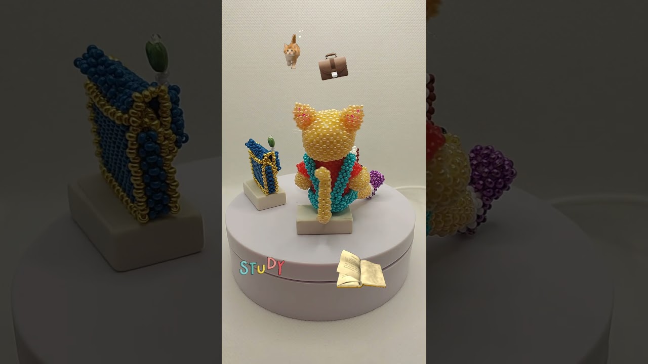 Beaded Amigurumi: Cute School Cat with a Book 📚🐱✨ | 