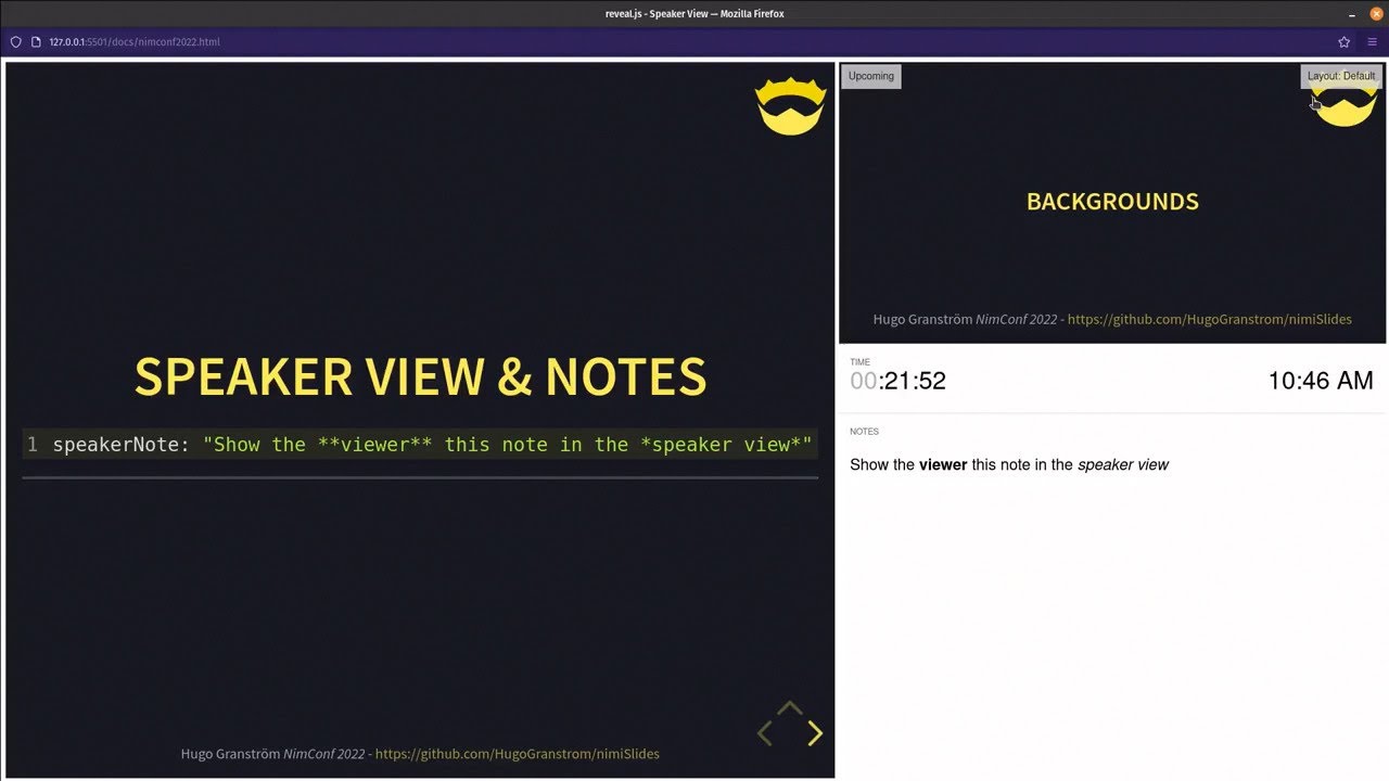 Hugo Granstrom: Make beautiful presentations in Nim using NimiSlides (NimConf 2022)