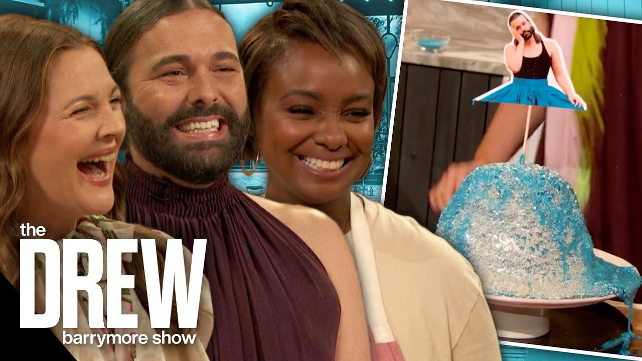 Drew and Jonathan Van Ness Learn How to Decorate a Tsunami Cake with Aliyyah Baylor