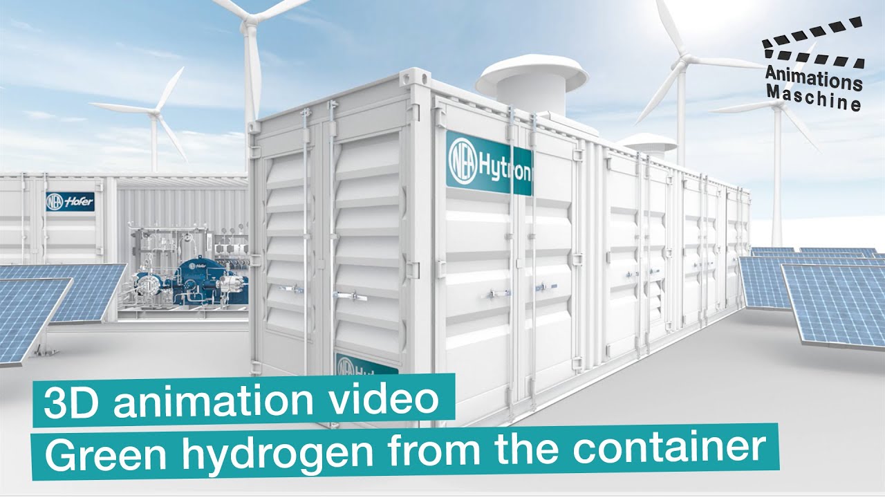 3D animation video of a production plant for green hydrogen